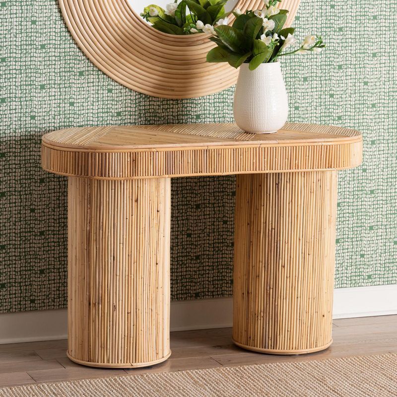 Iryna Natural Rattan and Wood Bohemian Console Table