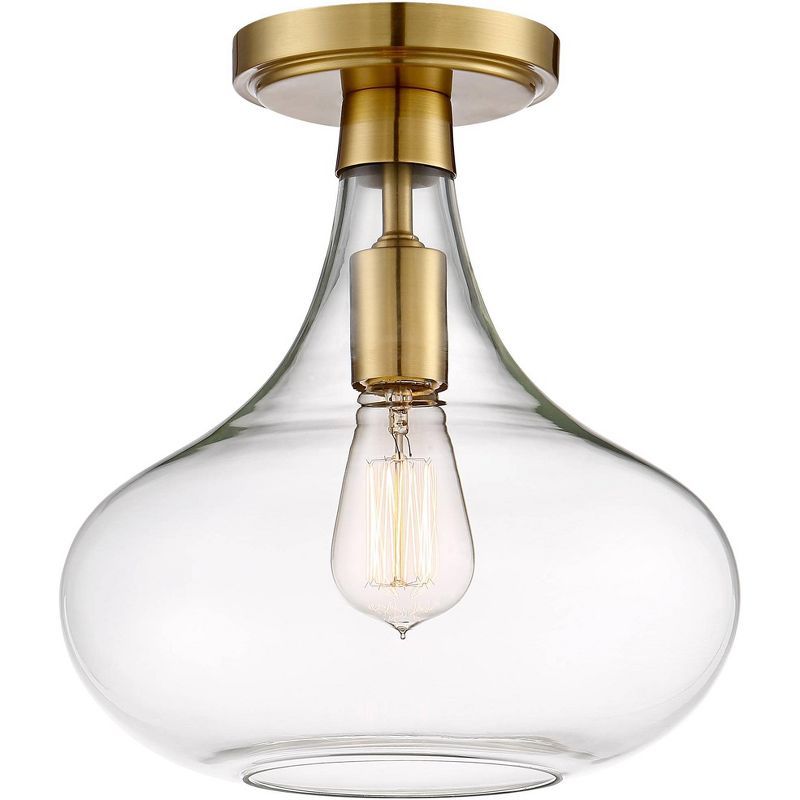 Warm Antique Brass and Clear Glass Semi-Flush Mount Ceiling Light