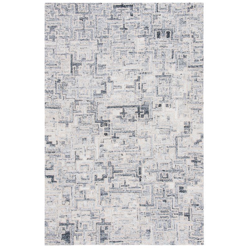 Ivory and Black Abstract Wool Area Rug, 5' x 8'