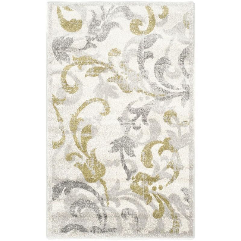 Hand-Knotted Floral Gray Synthetic 4' x 6' Easy-Care Rug