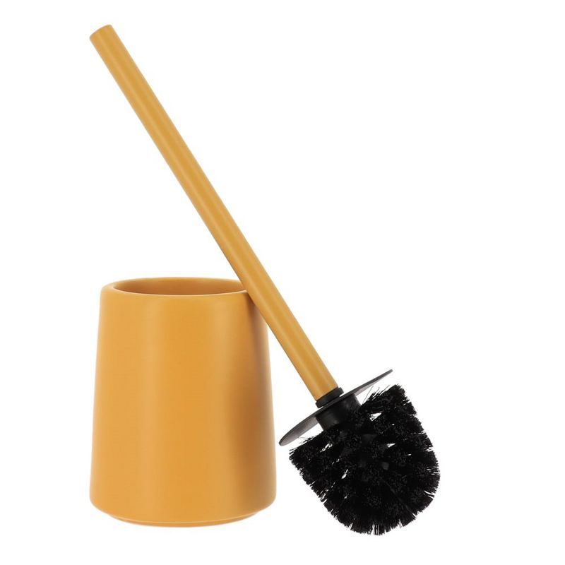 Yellow Mustard Stoneware Toilet Bowl Brush and Holder Set