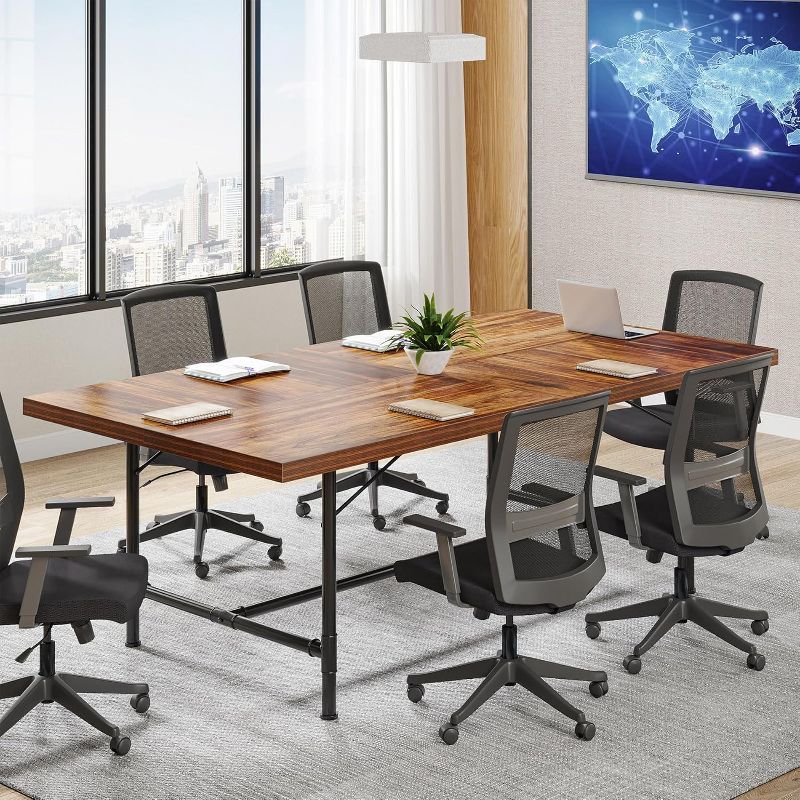 Rustic Brown 6FT Rectangle Conference Table with Metal Frame