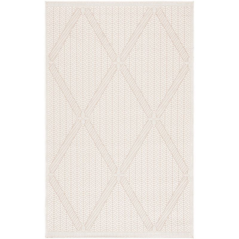 Cream and Beige Geometric Easy-Care Outdoor Rug 3' x 5'