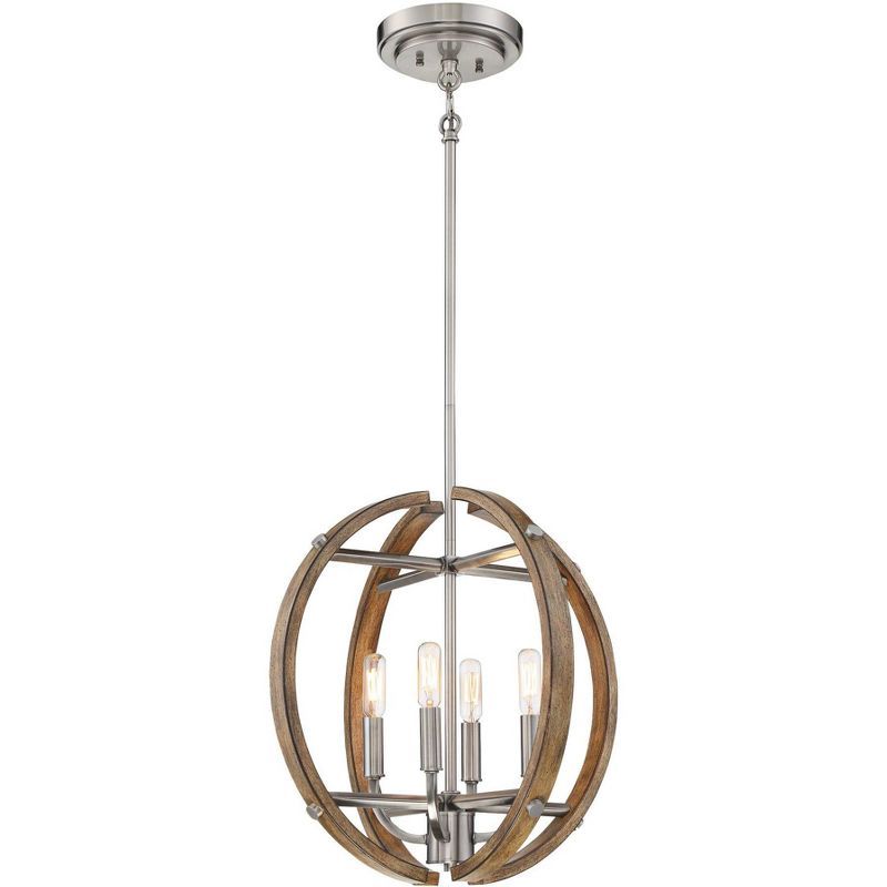 Sun Faded Wood and Brushed Nickel Transitional 4-Light LED Pendant