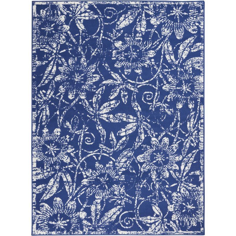 Navy Floral Charm 5' x 7' Synthetic Reversible Area Rug