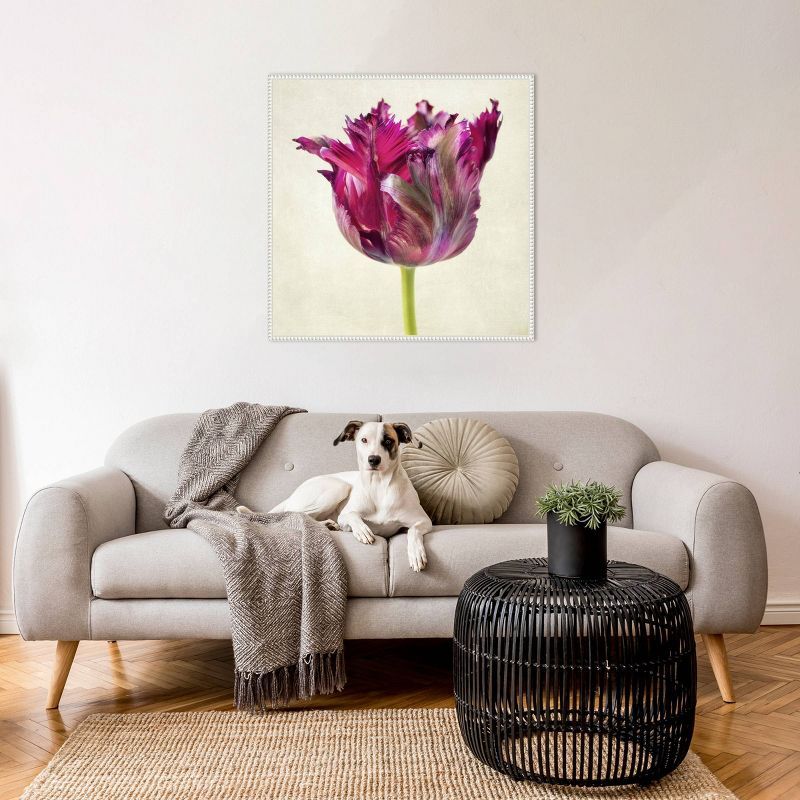 Single Parrot Tulip II 30" White Framed Canvas Wall Art