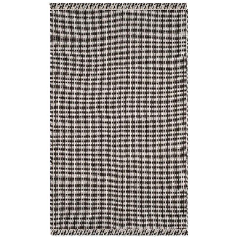 Ivory and Black Geometric Cotton Flat Weave Rug, 5' x 8'