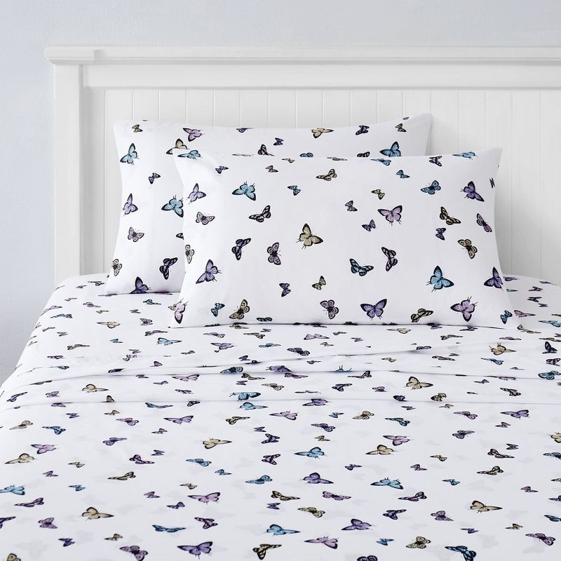 Butterflies Print Blue Microfiber Twin Kids' Sheet Set