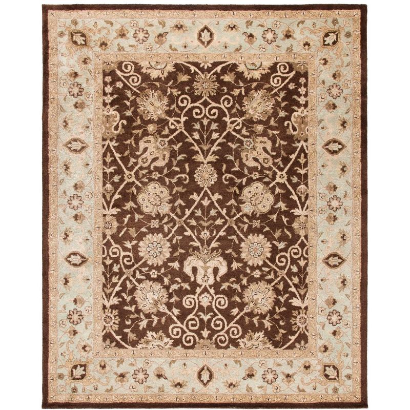 Ivory and Brown Tufted Wool Area Rug, 7'6" x 9'6"