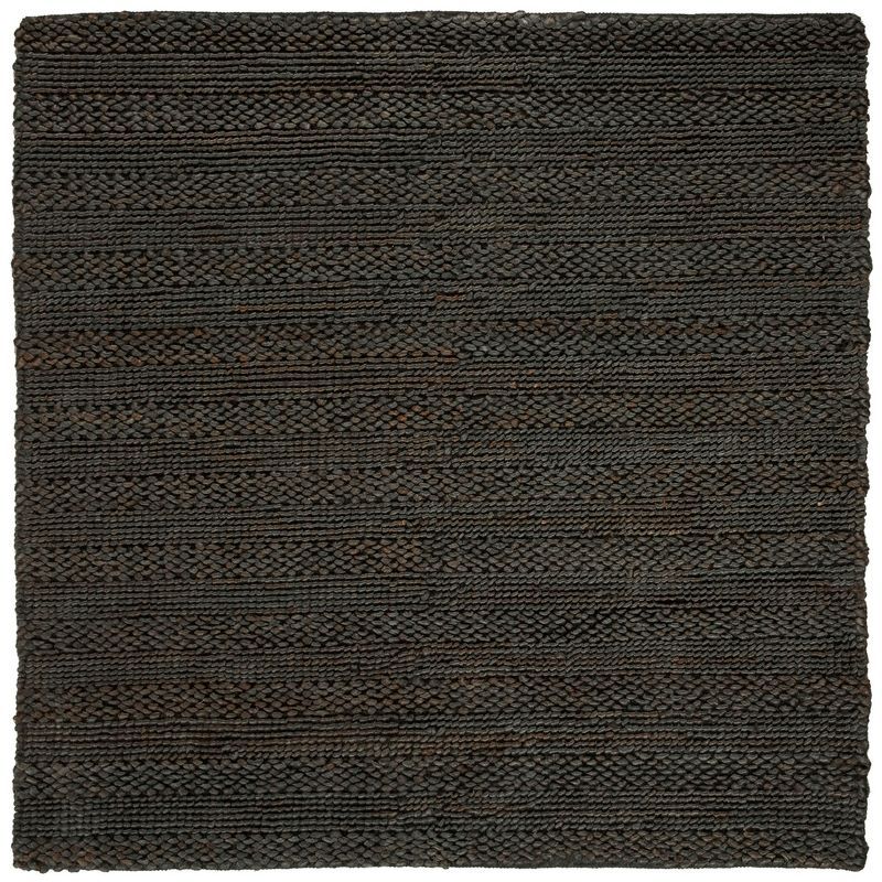 Charcoal Handwoven Natural Jute Square Area Rug, 8' x 8'