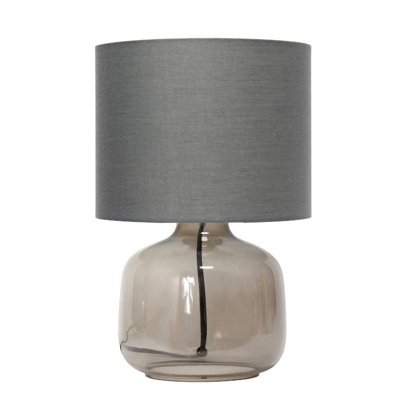 Smoke Gray Glass Nightstand Lamp with Fabric Shade