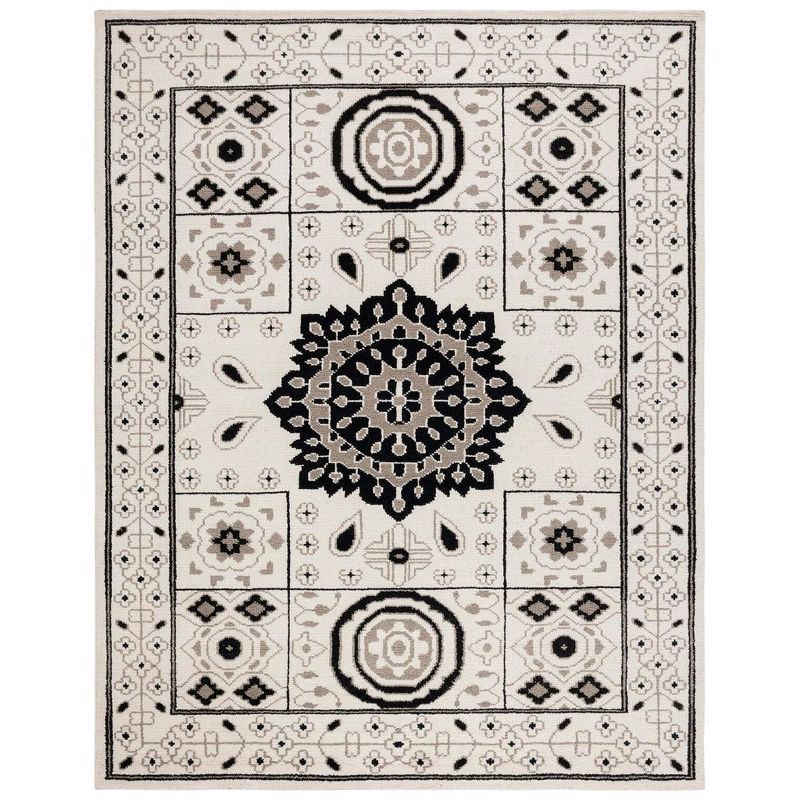 Kenya Hand-Knotted Ivory and Grey Pure Wool Rug - 9' x 12'