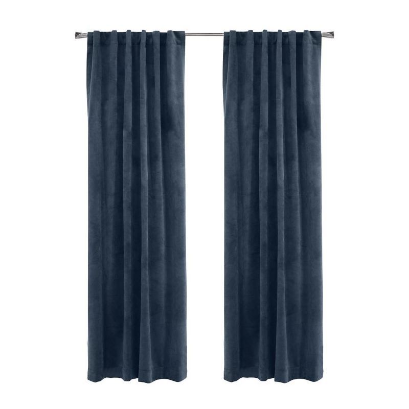 Seren Navy Velvet Room-Darkening Dual Header Curtain Panel 50" x 108"
