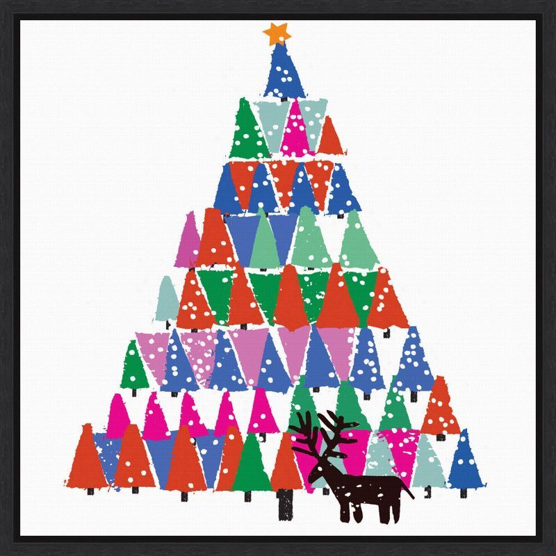 Colorful Christmas Tree Canvas Print with Black Frame