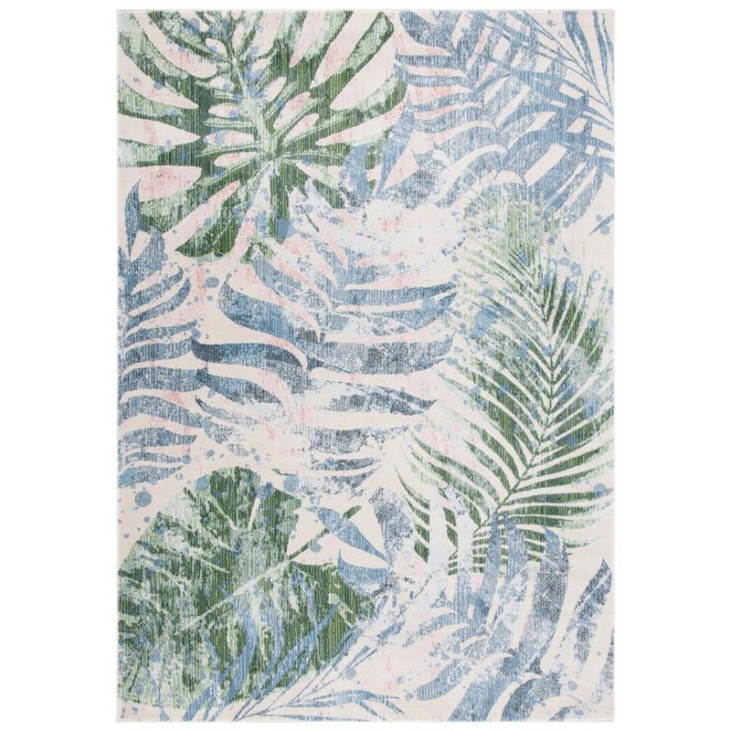 Blue and Green Floral Synthetic Area Rug 5'3" x 7'7"