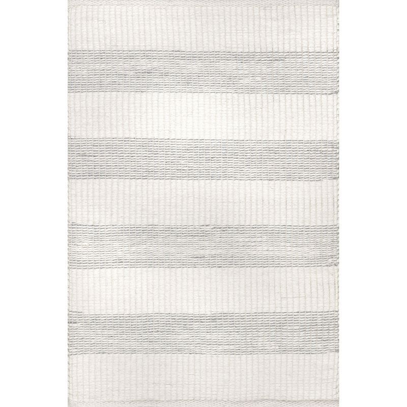 Ivory and Gray Striped Handmade Wool Area Rug 5x8