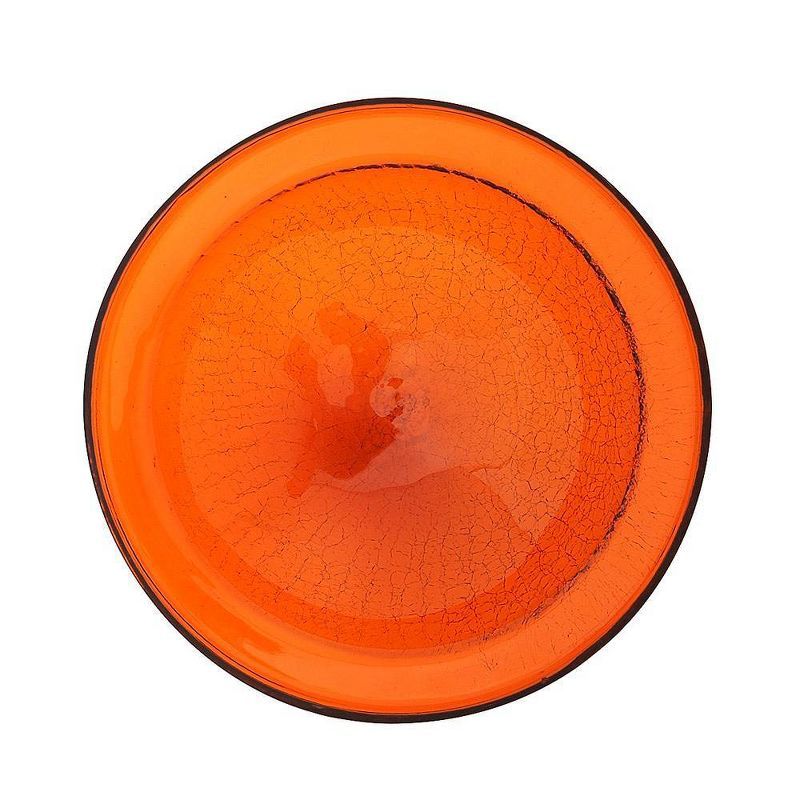 Mandarin Orange Hand-Blown Crackled Glass Hanging Birdbath Bowl