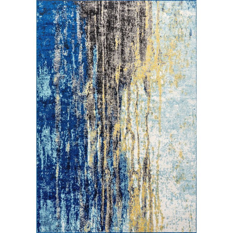 Elysian Blue Abstract Easy-Care Rectangular Rug, 2'x3'