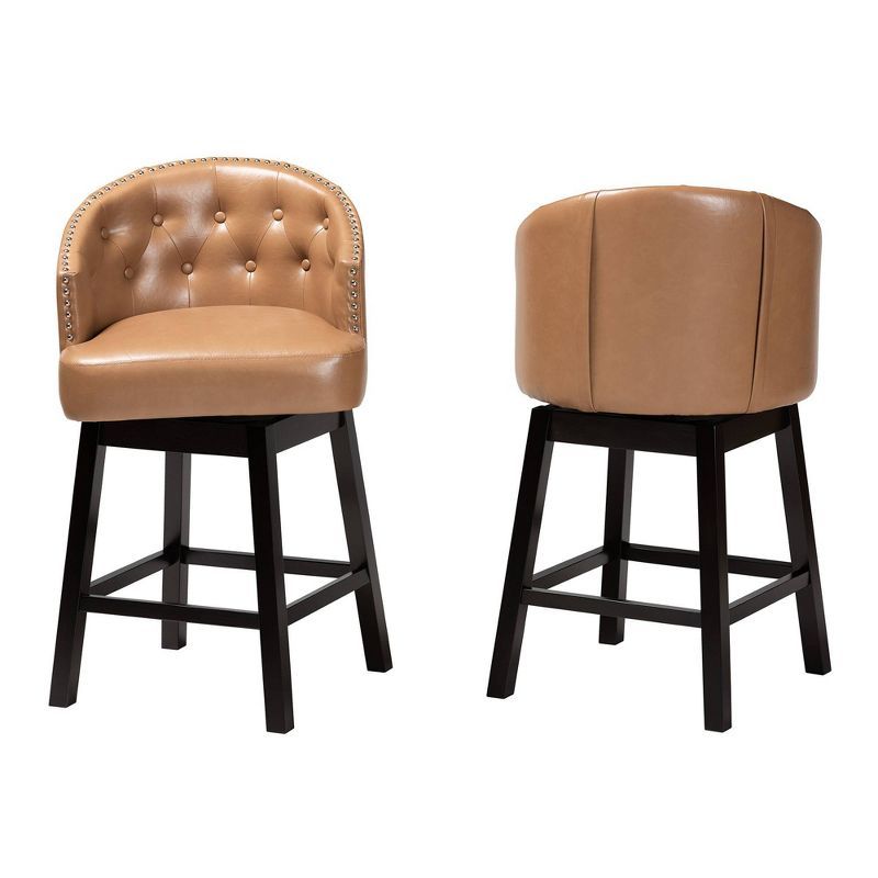 Theron Tan Faux Leather and Espresso Wood Swivel Counter Stool Set