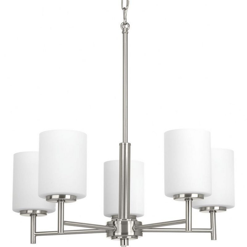 Replay 5-Light Brushed Nickel Chandelier with White Glass Shades