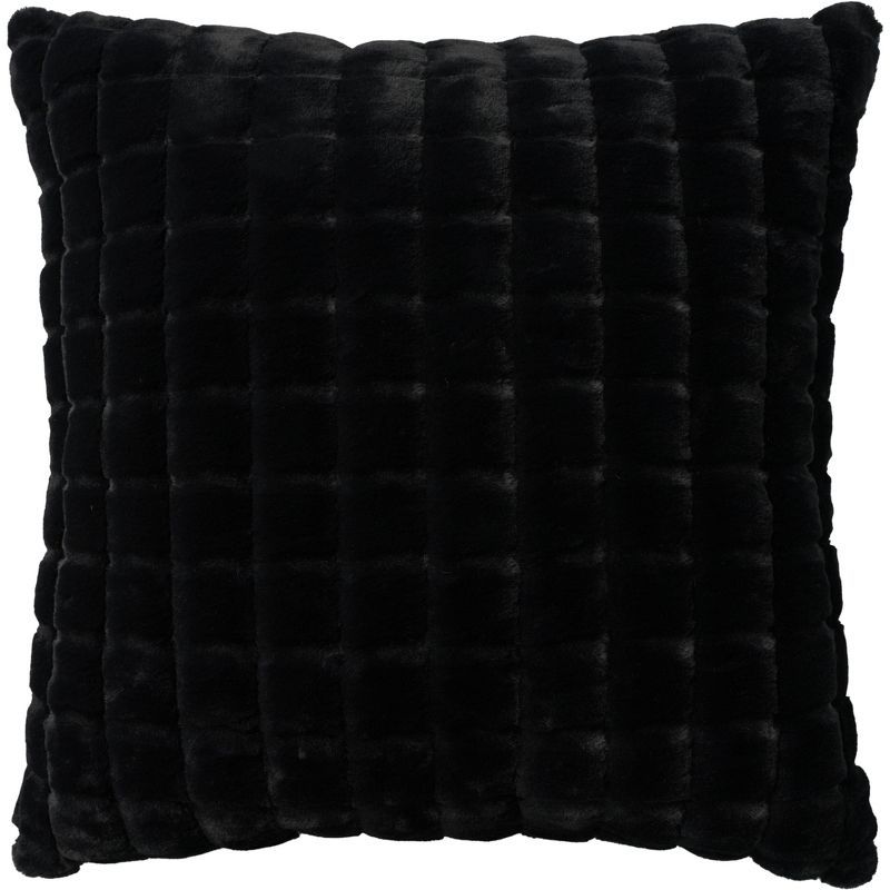 Waverly Black Faux Rabbit Fur Square 18" Throw Pillow