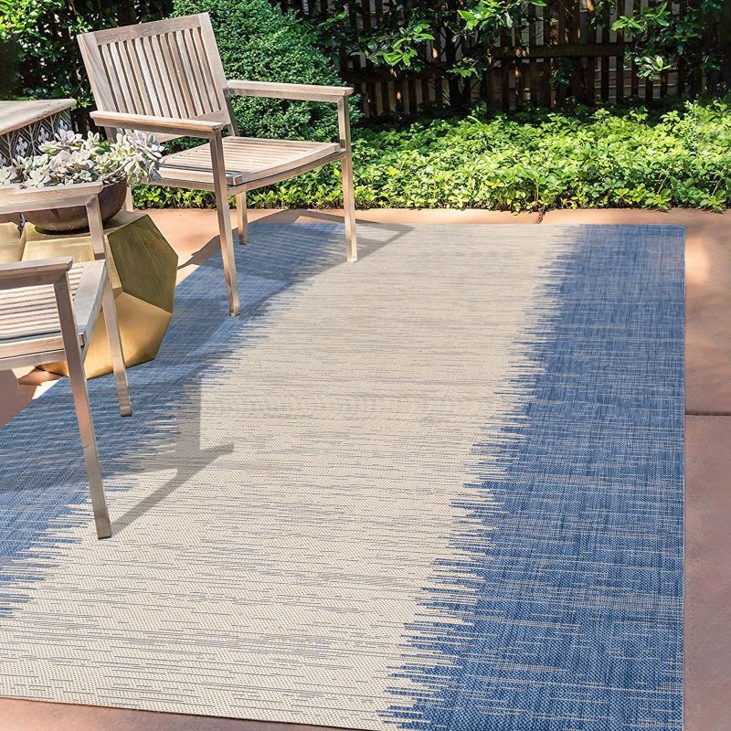 Coastal Stripe Denim Blue and Beige 8' x 10' Synthetic Area Rug