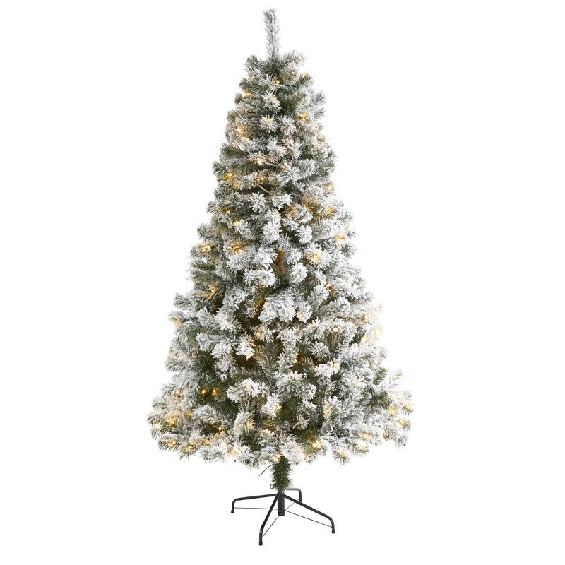 6ft Pre-Lit Flocked Fir Artificial Christmas Tree with Clear LED Lights