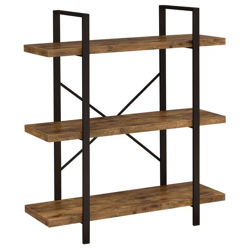 Transitional Black and Brown Wood 3-Shelf Bookcase