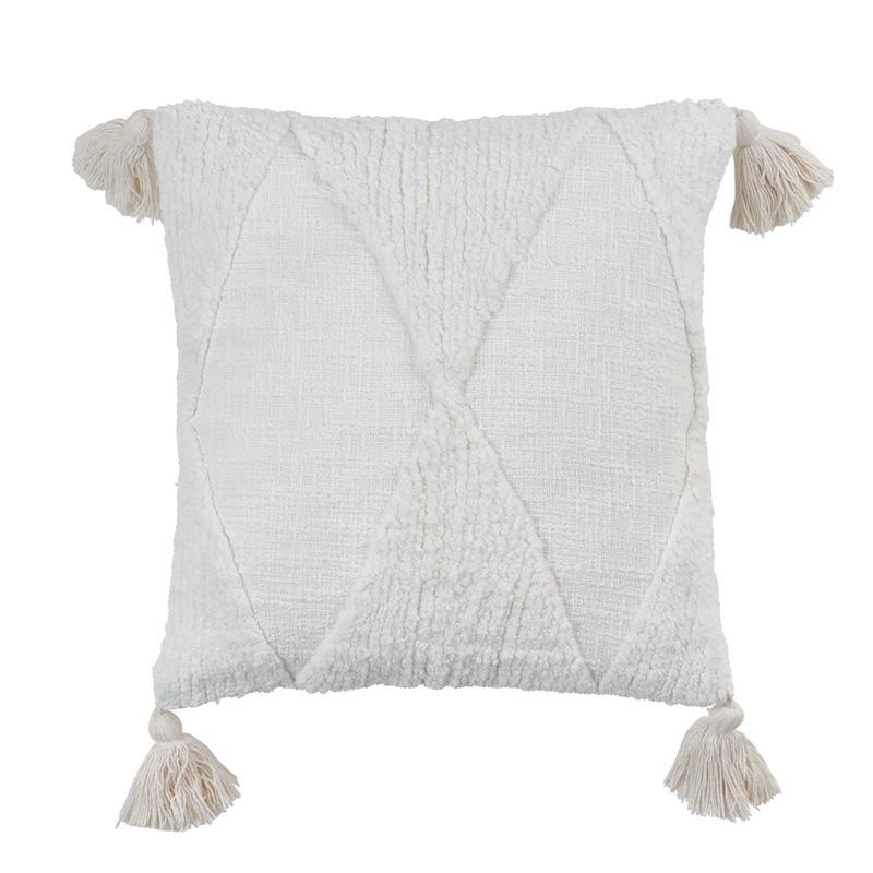 Ivory Tufted Diamond Tassel Cotton Throw Pillow