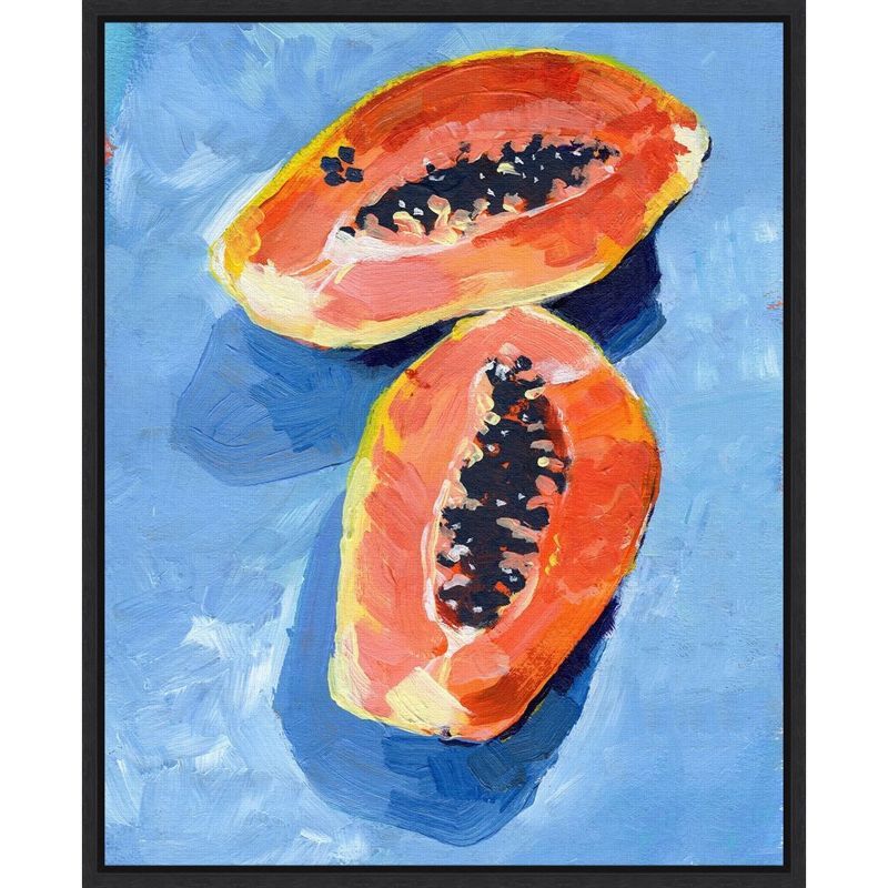 Bold Papaya II Blue and Orange Canvas Wall Art with Black Frame