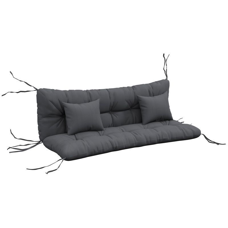Charcoal Gray Tufted Outdoor Bench Cushion Set with Pillows