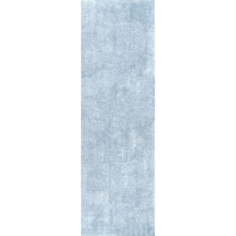 Loni Light Blue Plush Machine Washable Shag Runner Rug