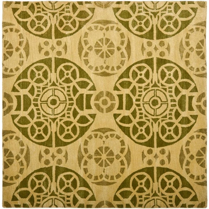 Hand-Tufted Honey & Green Wool Square Area Rug - 7'x7'