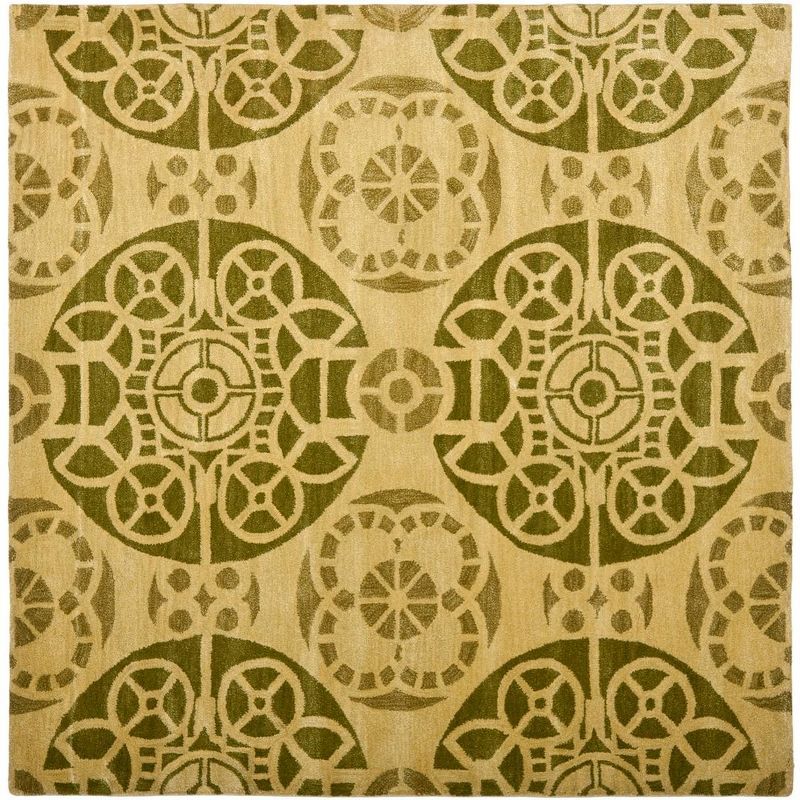 Hand-Tufted Honey & Green Wool Square Area Rug - 7'x7'