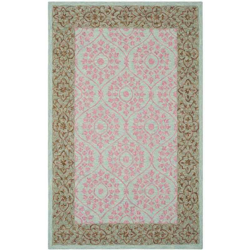 Ivory and Pink Hand-Knotted Wool Medallion Rug 4' x 6'