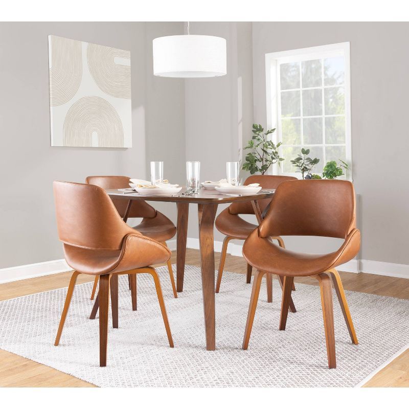 Set of 2 Walnut and Camel Faux Leather Dining Chairs