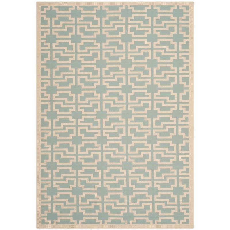 Aqua and Beige Rectangular Synthetic Indoor/Outdoor Rug