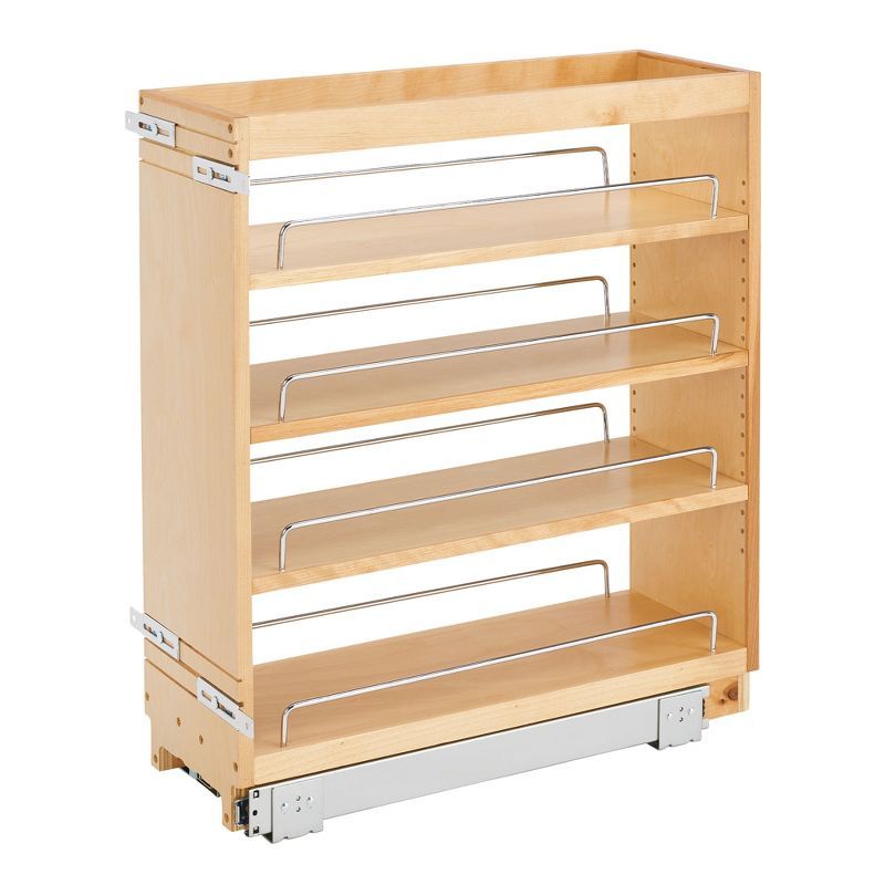 Natural Maple Pull-Out Kitchen Cabinet Organizer with Chrome Rails