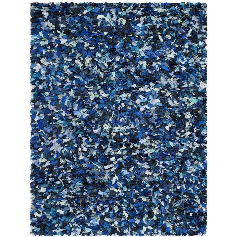 Navy and Multicolor Rectangular Synthetic Shag Area Rug, 8' x 10'
