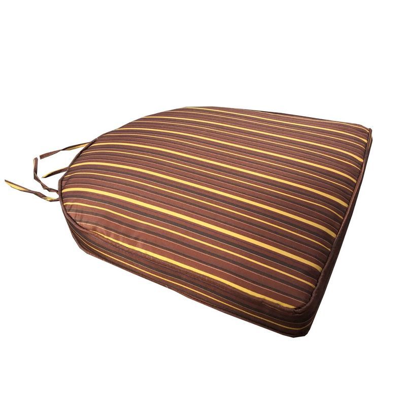 Burgundy and Yellow Striped Outdoor Patio Dining Chair Cushion