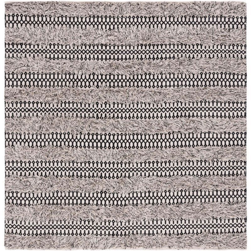 Beach House Chic Handwoven Black & Ivory Cotton 6' Square Rug