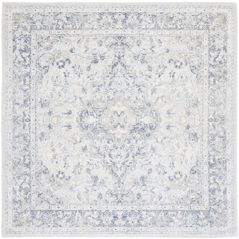 Ivory and Blue Hand-Tufted Wool Square Area Rug