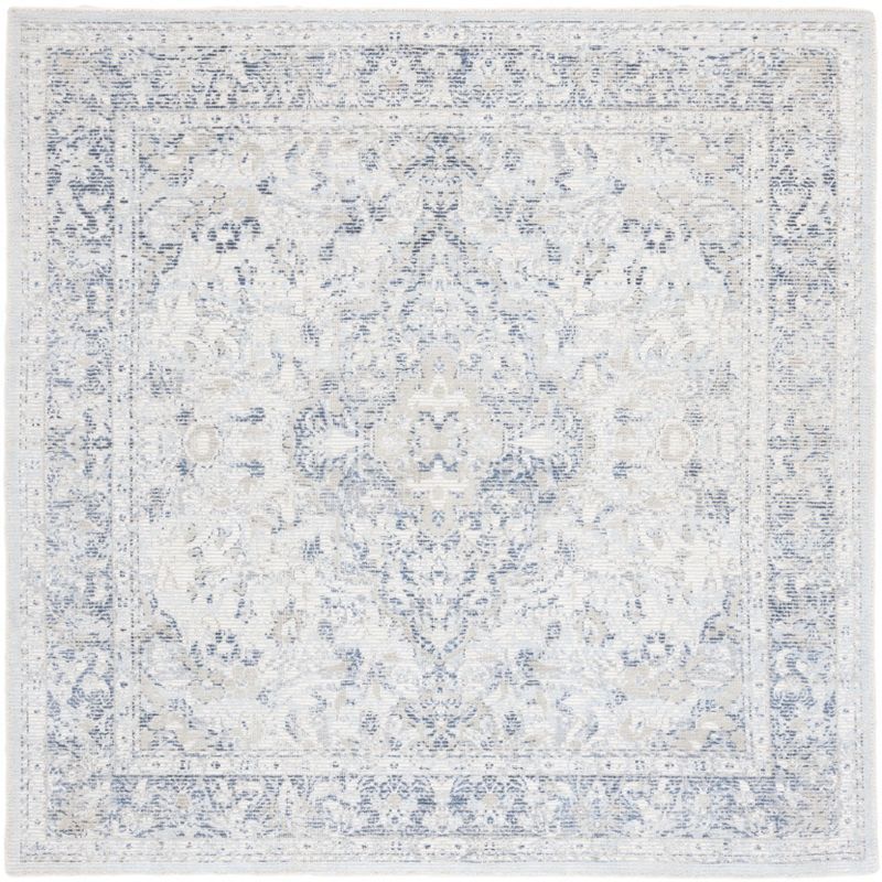 Ivory and Blue Hand-Tufted Wool Square Area Rug