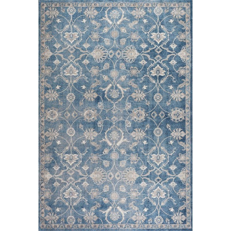 Sofia Blue and Beige Hand-Knotted Synthetic Area Rug