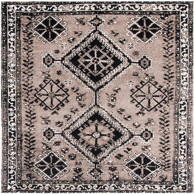 Antique Patina Black Square Synthetic Area Rug - 6'7"