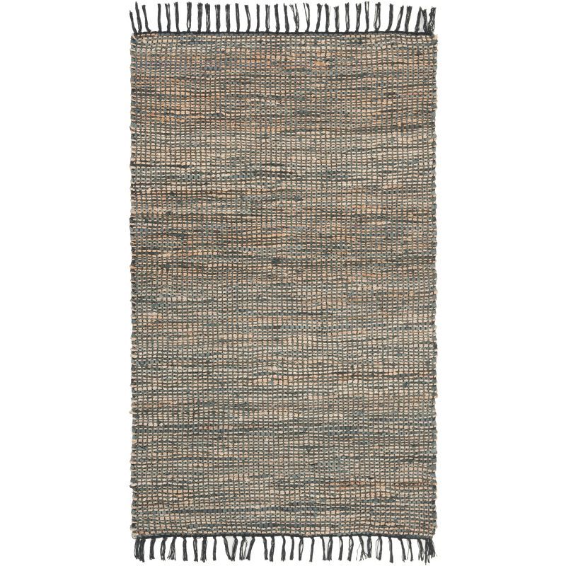 Gray Handwoven Cotton and Cowhide Area Rug, 3' x 5'