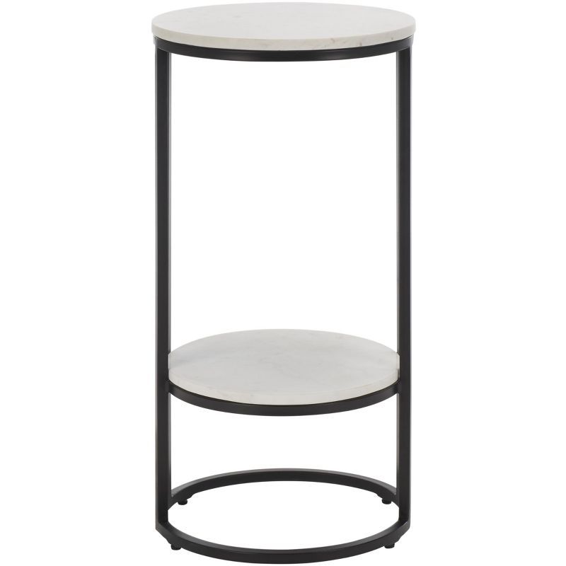 Gunther White Marble and Black Metal Round Accent Table