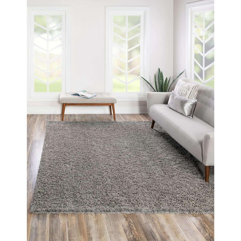 8' Square Cloud Gray Synthetic Shag Area Rug