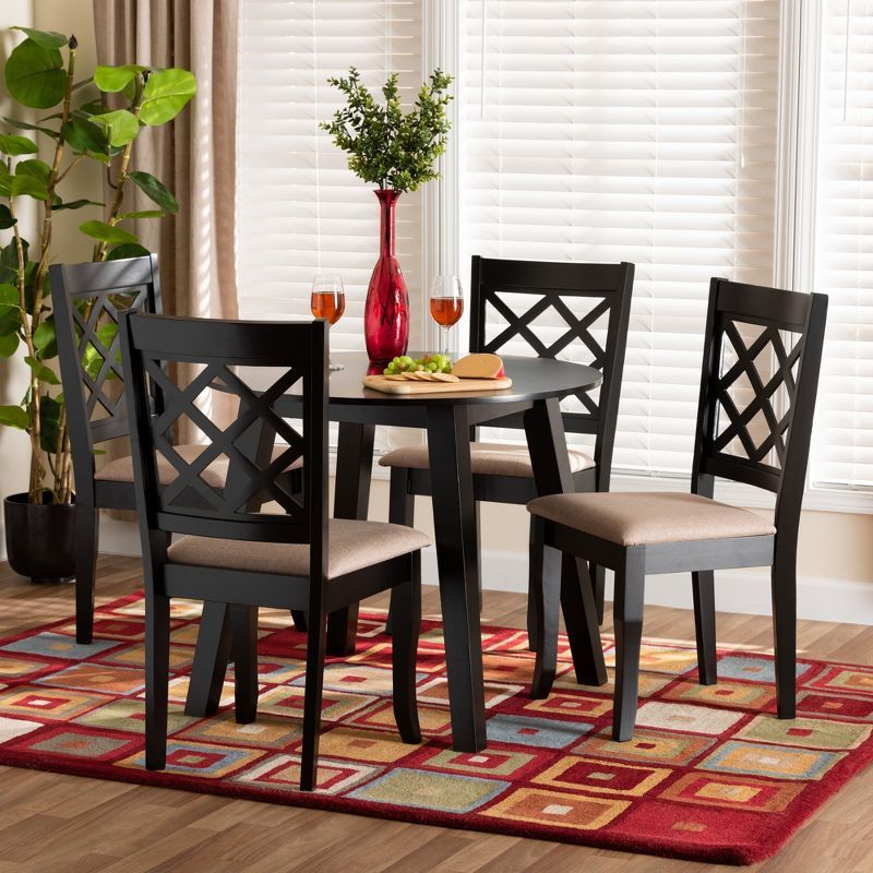 Lexi Beige Fabric and Dark Brown Wood 5-Piece Dining Set