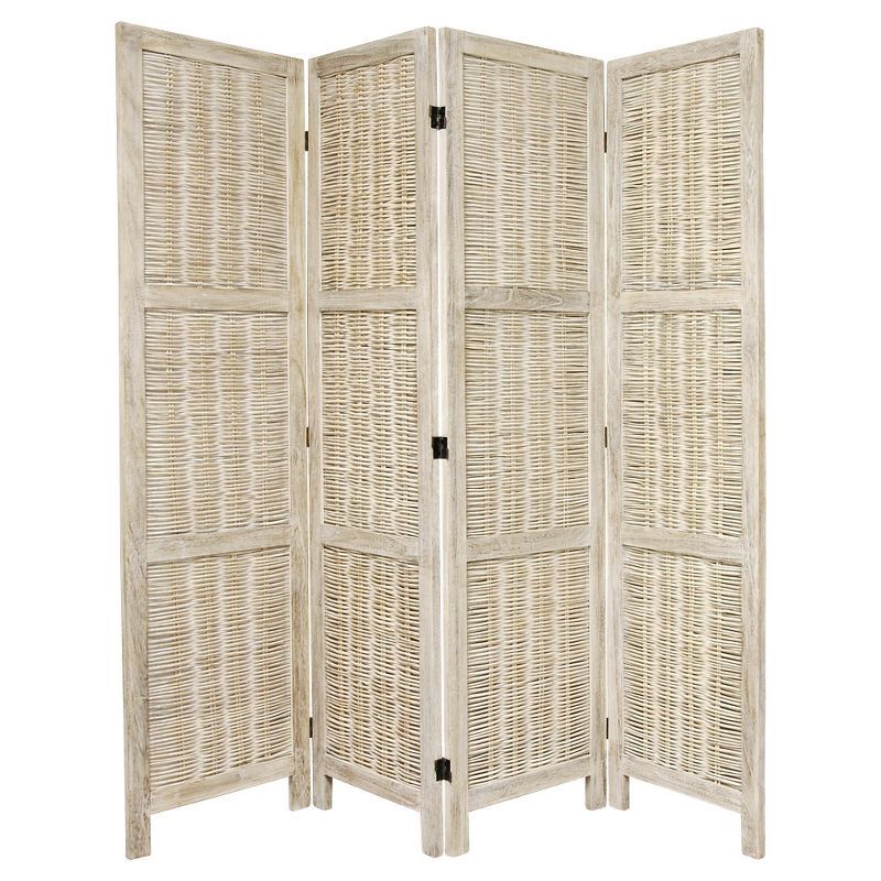 Burnt White Bamboo and Hardwood 4-Panel Folding Room Divider